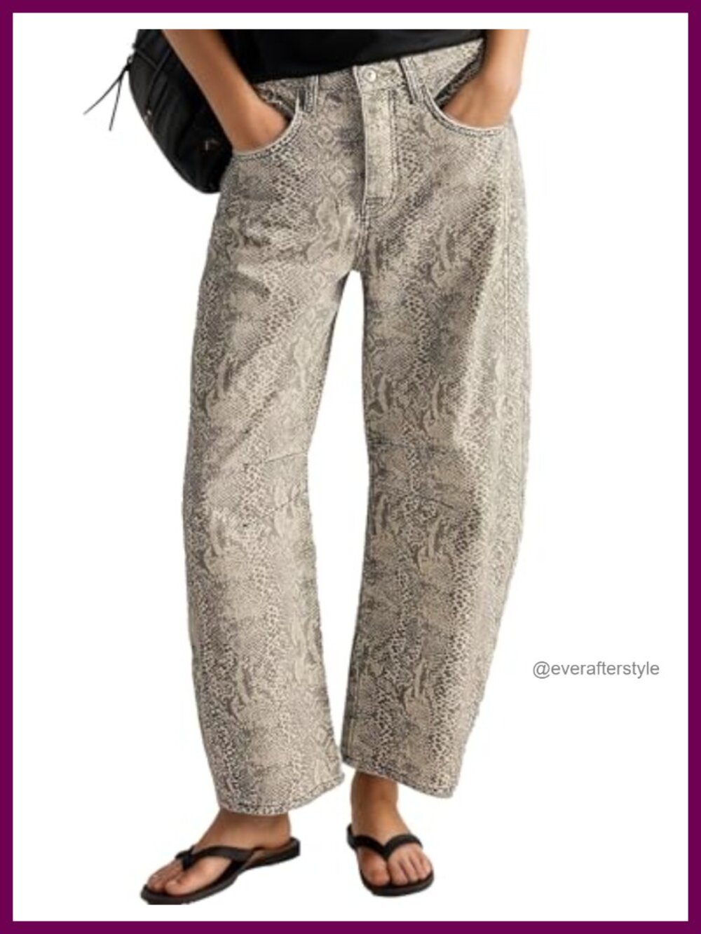 Womens Barrel Jeans Mid Rise Ankle Boyfriend Leopard Denim Pants